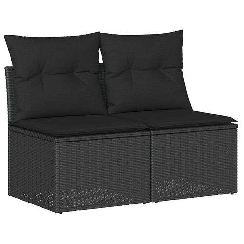 vidaXL 4 Piece Garden Sofa Set with Cushions Black Poly Rattan Acacia by vidaXL