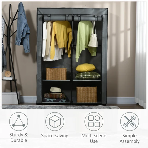 Durable Portable Fabric Wardrobe 170x118x49 cm with 4 Shelves and 2 Hanging Rails for Easy Storage and Organization - Wardrobe
