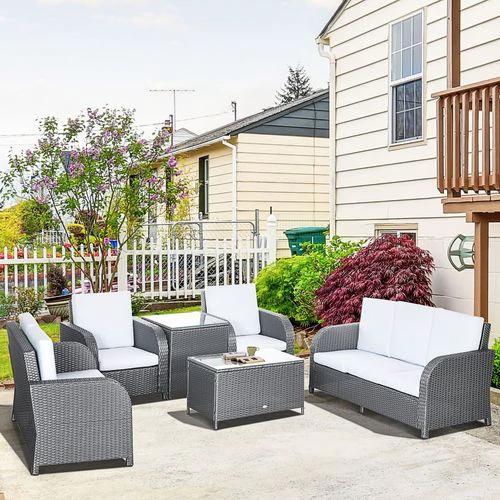 Outsunny Outsunny 6 Piece Rattan Garden Furniture Set with Sofa, Glass Table, Grey - Garden Sofa Sets