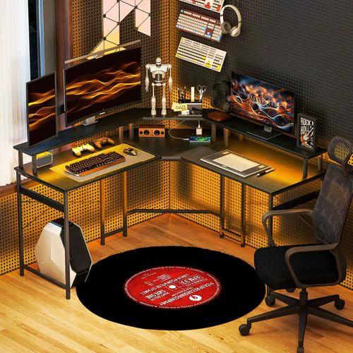 HOMCOM HOMCOM L Shaped Desk Corner Computer Desk with Monitor Stand, Black - Desk