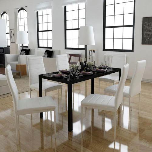 vidaXL 7 Piece Dining Table Set Black and White by vidaXL