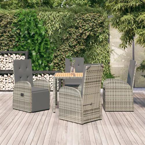 vidaXL 5 Piece Garden Dining Set Grey Poly Rattan&Solid Wood Acacia - Garden Set