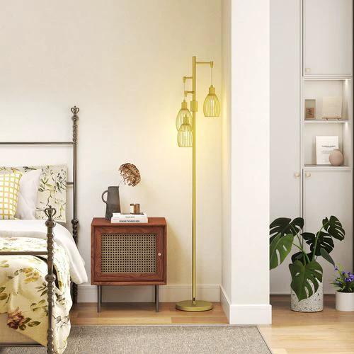 HOMCOM HOMCOM Industrial 3-Light Floor Lamp Dimmable Standing Lamp, Gold - Lamp