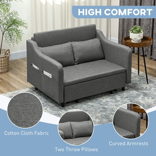 HOMCOM Pull Out Sofa Bed with Storage Pockets and Removable Covers for Compact Living Spaces by HOMCOM