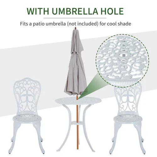 Outsunny Outsunny 3 Pieces Antique Garden Bistro Set for 2 with Umbrella Hole, White - Garden Set
