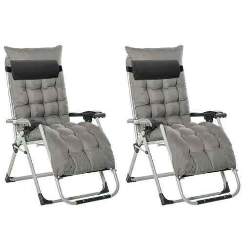 Outsunny Outsunny 2 PCS Reclining Zero Gravity Chair Folding Lounger Cushion Dark Grey - Sun Lounger