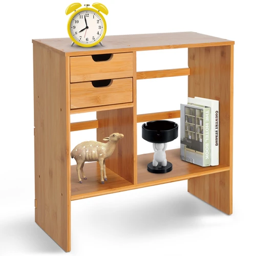 HOMCOM Bamboo Desktop Organizer with 180 Degree Rotation and Two Drawers for Office Storage Enthusiasts - Desk