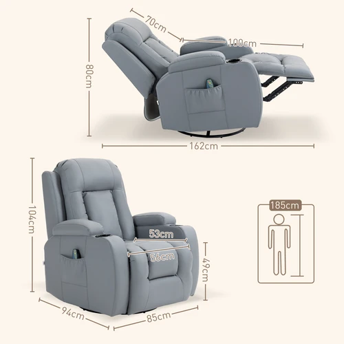HOMCOM Manual Recliner Chair with 8 Massage Functions and Heat for Ultimate Relaxation in Light Grey - Recliner