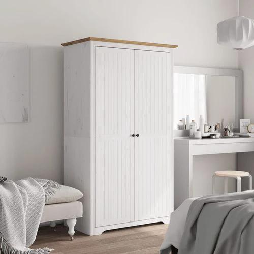 vidaXL Wardrobe BODO White and Brown 101x52x176.5 cm Solid Wood Pine by vidaXL