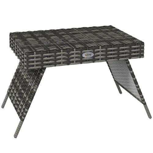 Outsunny Foldable Outdoor Coffee Table, Metal Frame Rattan Side Table, Grey by Outsunny