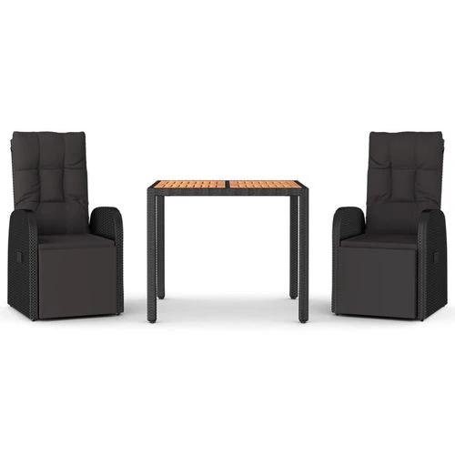 vidaXL vidaXL 3 Piece Garden Dining Set Black Poly Rattan&Solid Wood Acacia - Uncategorized Garden Set