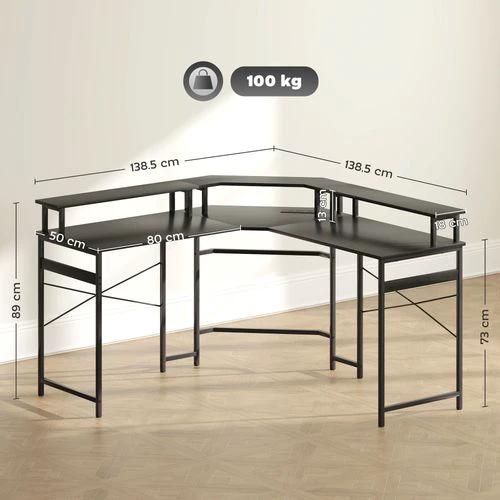 HOMCOM HOMCOM L Shaped Desk Corner Computer Desk with Monitor Stand, Black - Desk