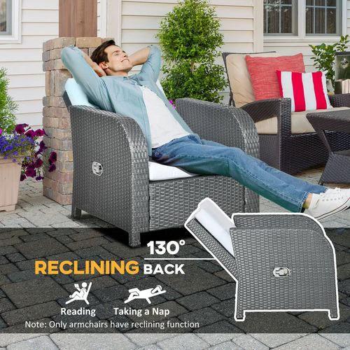 Outsunny Outsunny 6 Piece Rattan Garden Furniture Set with Sofa, Glass Table, Grey - Garden Sofa Sets