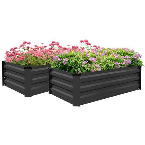 Outsunny Set of 2 Galvanised Raised Garden Bed for Flowers, Herbs and Vegetables by Outsunny