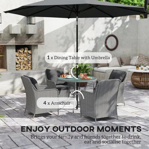 Outsunny Outsunny Six-Piece Rattan Garden Dining Set With Parasol And Cushions For Outdoor Entertaining - Garden Set