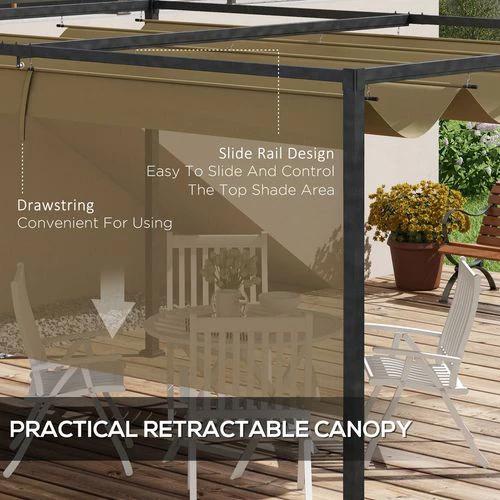 Outsunny 3x2m Metal Pergola Gazebo Patio Sun Shelter Retractable Canopy Khaki by Outsunny
