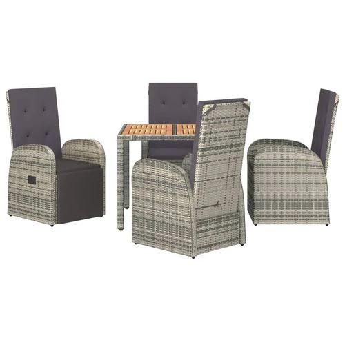 vidaXL 5 Piece Garden Dining Set Grey Poly Rattan&Solid Wood Acacia - Garden Set