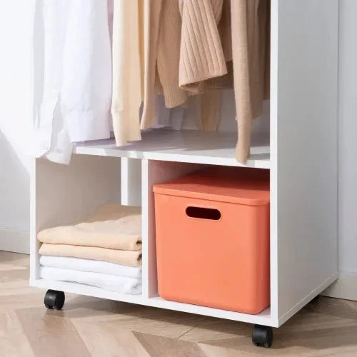 Unbranded Open Wardrobe Clothes Rail Bedroom Clothes Storage w/ Hanging Rod Shelves White - Wardrobe