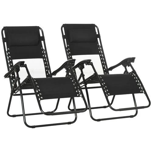 Foldable Garden Recliner Chair Set of 2 w/ Footstool & Headrest, Black by Outsunny