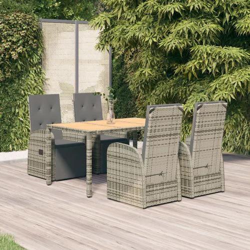 vidaXL vidaXL 5 Piece Garden Dining Set Grey Poly Rattan&Solid Wood Acacia - Garden Set