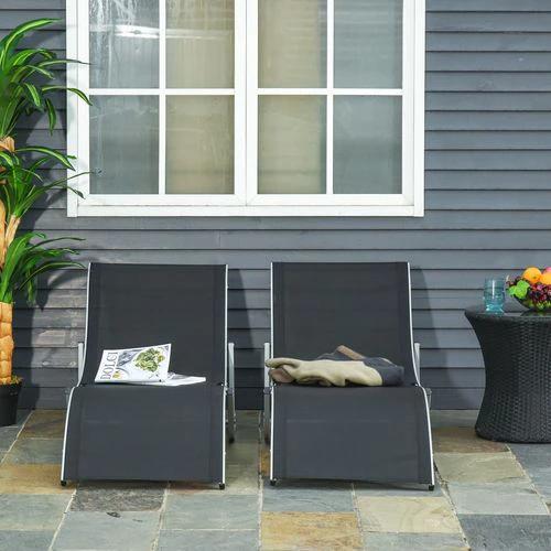 Outsunny Set of 2 Zero Gravity Lounge Chair Recliners Sun Lounger Black by Outsunny