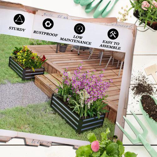 Outsunny Set of 2 Galvanised Raised Garden Bed for Flowers, Herbs and Vegetables by Outsunny