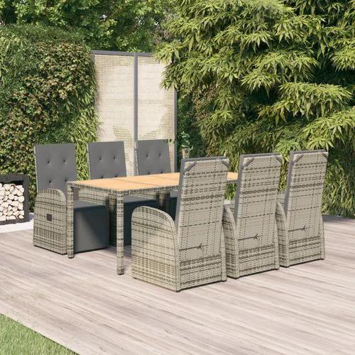 vidaXL 7 Piece Garden Dining Set Grey Poly Rattan&Solid Wood Acacia by vidaXL