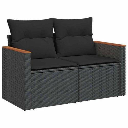 vidaXL 7 Piece Garden Sofa Set with Cushions Black Poly Rattan Acacia by vidaXL