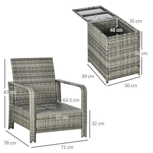 3 PCs PE Rattan Garden Sofa Set w/ 2 Chairs & Storage Table Orange by Outsunny