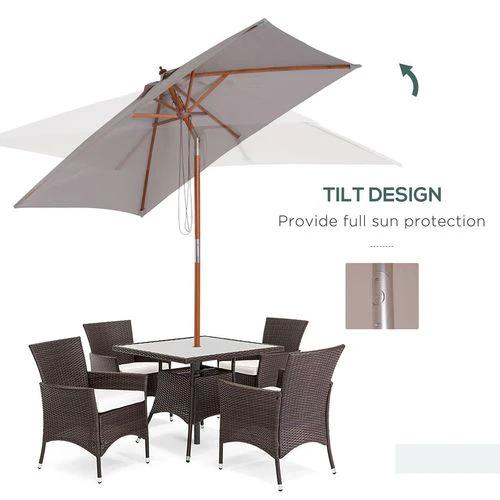 Outsunny Wooden Patio Umbrella Market Parasol Outdoor Sunshade Grey Outsunny - Parasol