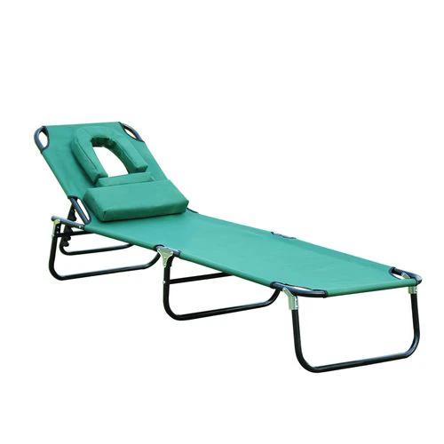 Outsunny Outsunny Folding Sun Lounger Reclining Chair with Pillow Reading Hole Dark Green - Sun Lounger