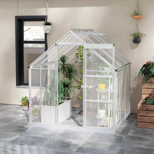 Outsunny Outsunny 6 x 6ft Walk-In Polycarbonate Greenhouse with Foundation Window Silver - Greenhouse