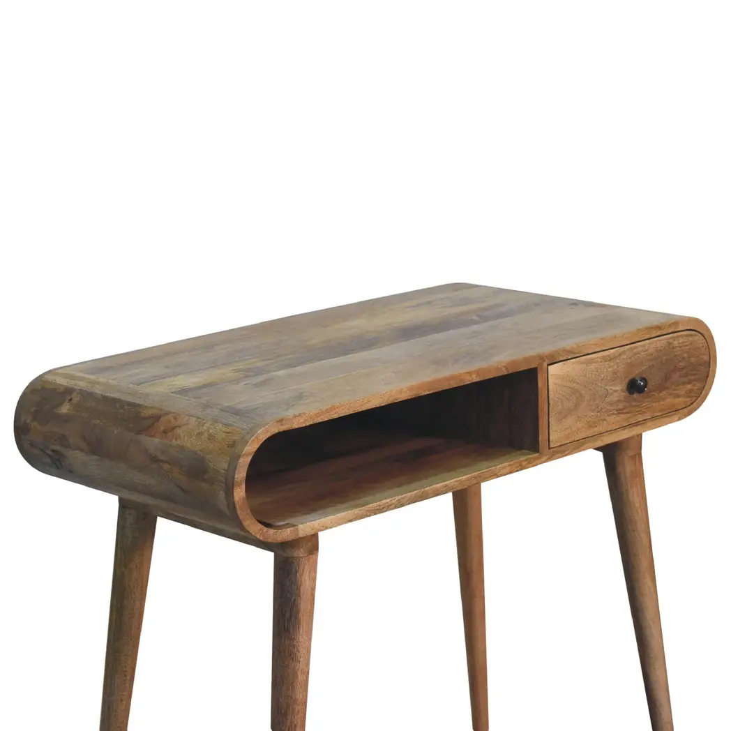 Artisan Furniture Artisan Furniture Solid Wood Curved Oak-ish Writing Desk, 1 Drawer & 1 Shelf, Beige - Desk