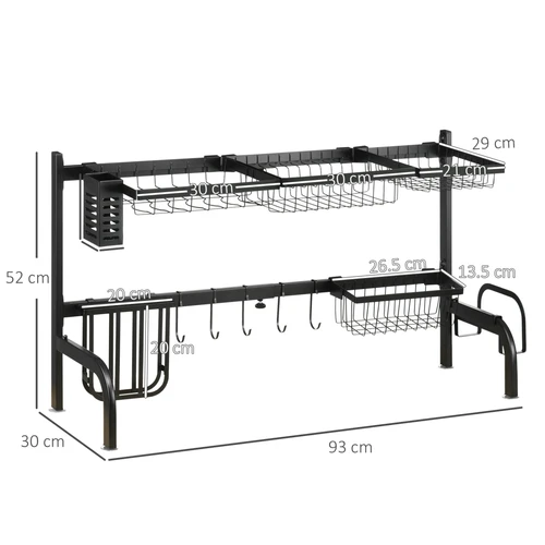 Unbranded Space Saving Over The Sink Dish Drying Rack 93x30x52 Centimeters 2 Tier Adjustable Design for Small Kitchen Spaces -