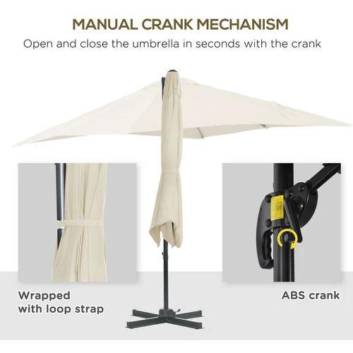 Outsunny Square Cantilever Roma Parasol 360 Rotation w/ Hand Crank, Cream White - Parasol