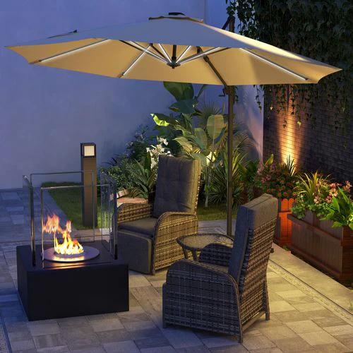 Outsunny 3(m) Solar LED Cantilever Parasol Adjustable Garden Umbrella Khaki by Outsunny