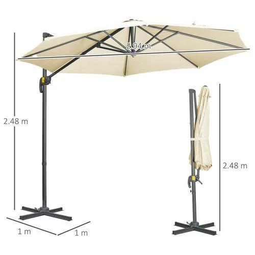 Outsunny 3 x 3(m) Cantilever Parasol Garden Umbrella with Cross Base White - Parasol