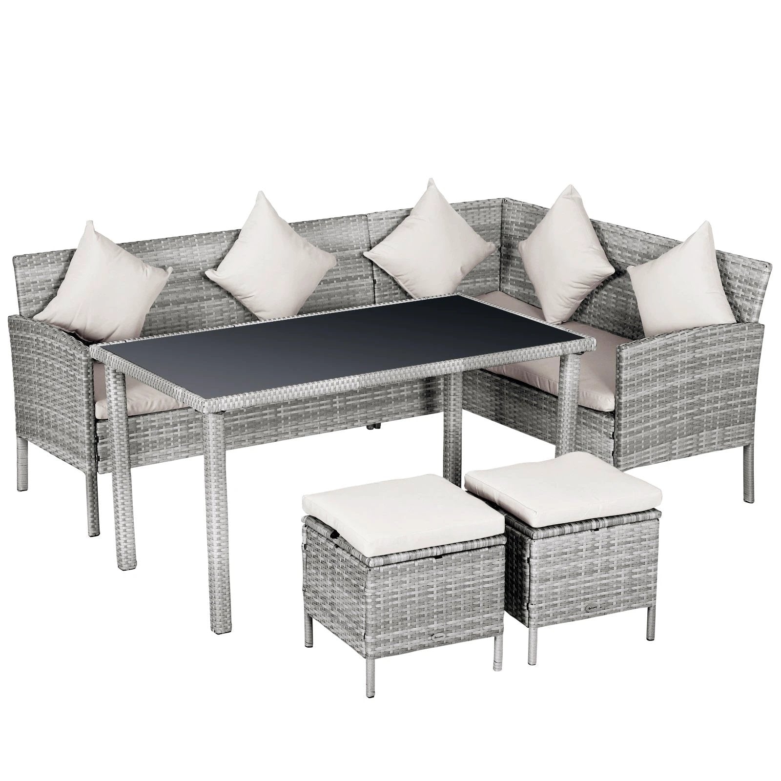 5 Pcs Rattan Wicker Furniture Patio Dining Table Stool Chaise Lounge Set by Outsunny