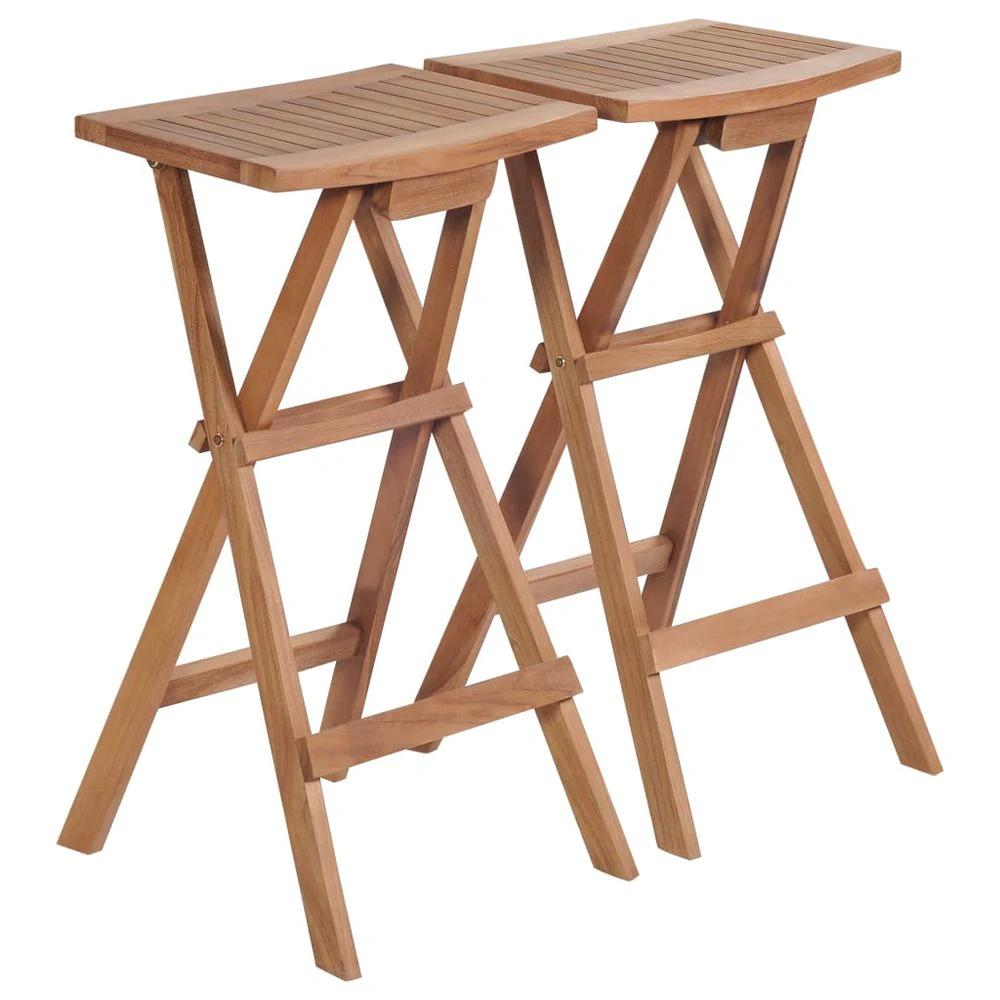 Folding Bar Stools 2 pcs vidaXL Solid Teak Wood by vidaXL