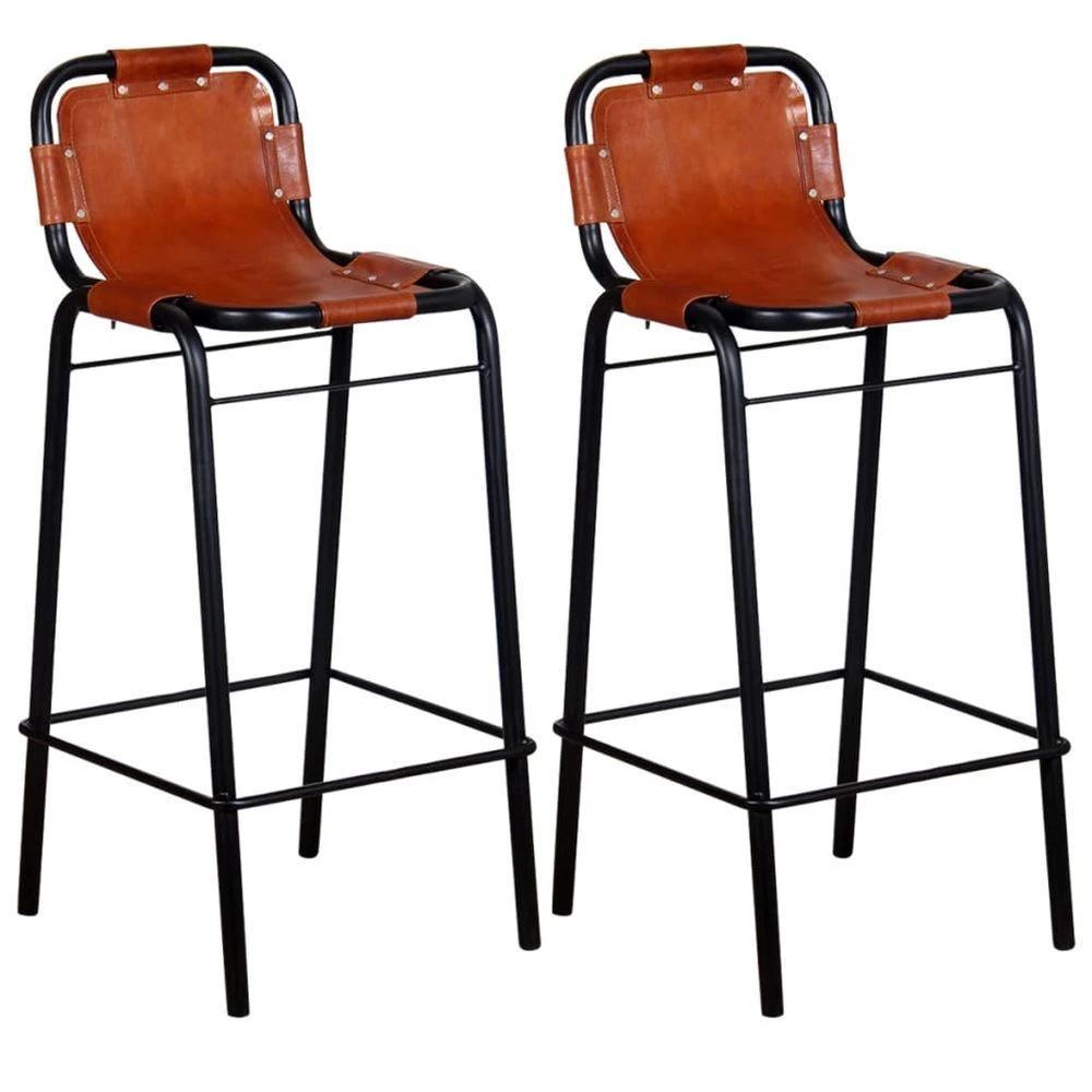 Bar Stools 2 pcs vidaXL Real Leather by vidaXL