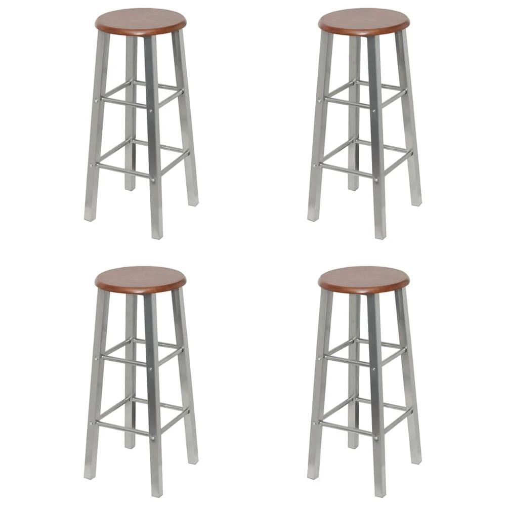 Bar Stools 4 pcs vidaXL Silver and Brown MDF by vidaXL