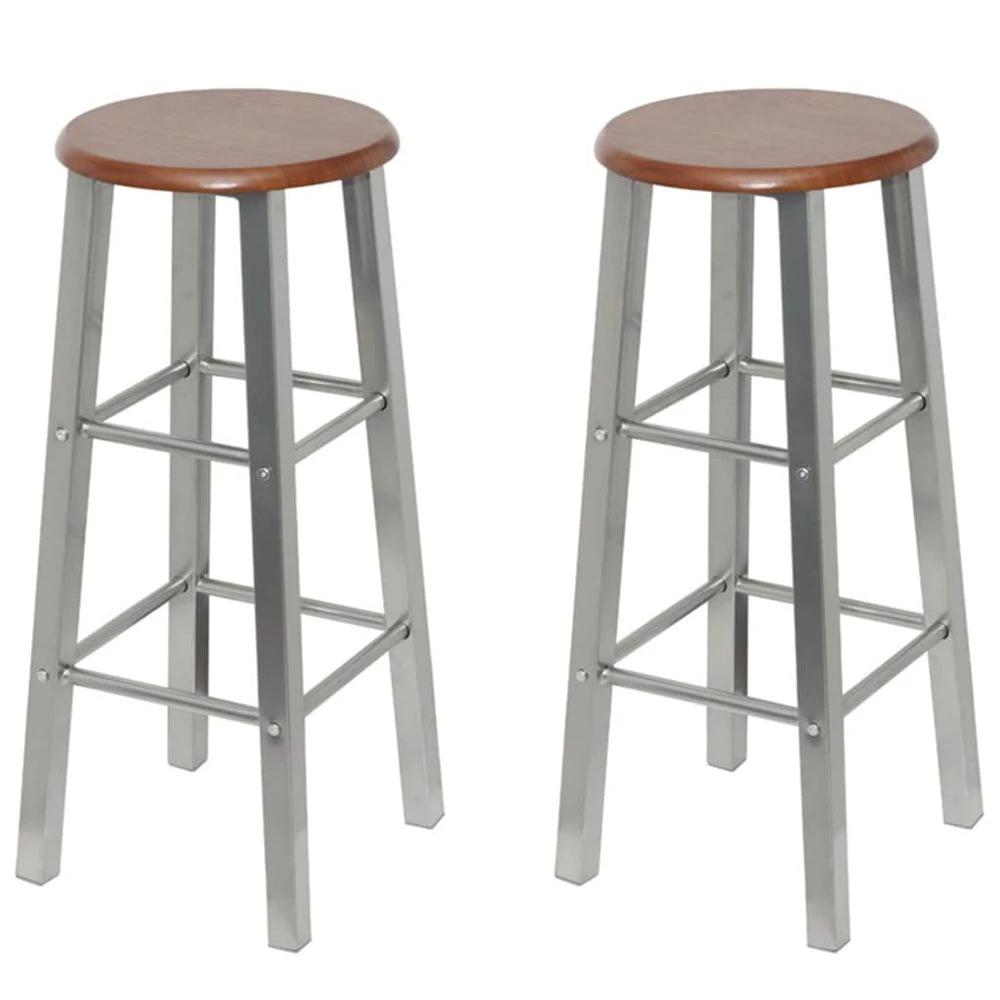 Bar Stools 4 pcs vidaXL Silver and Brown MDF by vidaXL