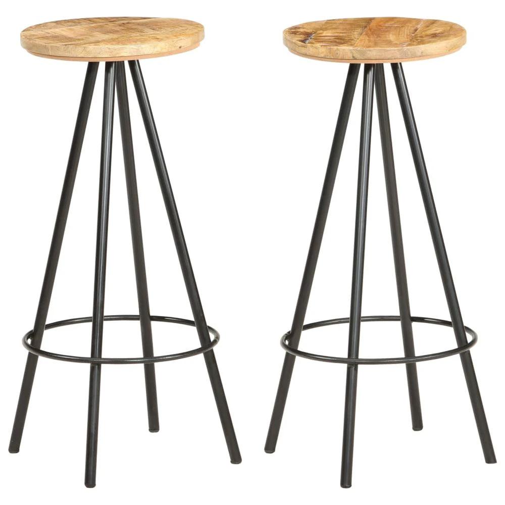 Bar Stools 2 pcs vidaXL Rough Mango Wood by vidaXL