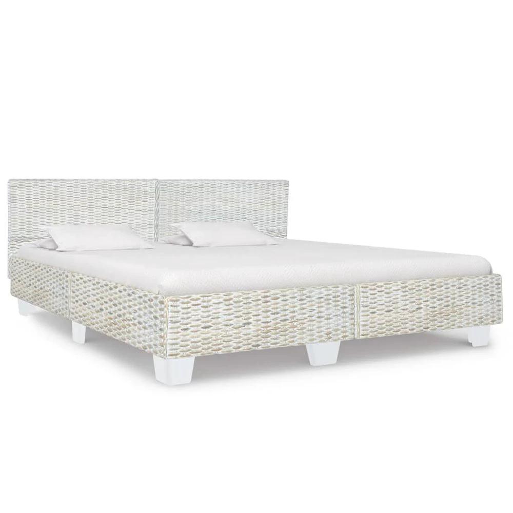 vidaXL Bed Frame Grey Natural Rattan 140x200 cm vidaXL - Uncategorized Bed Frames
