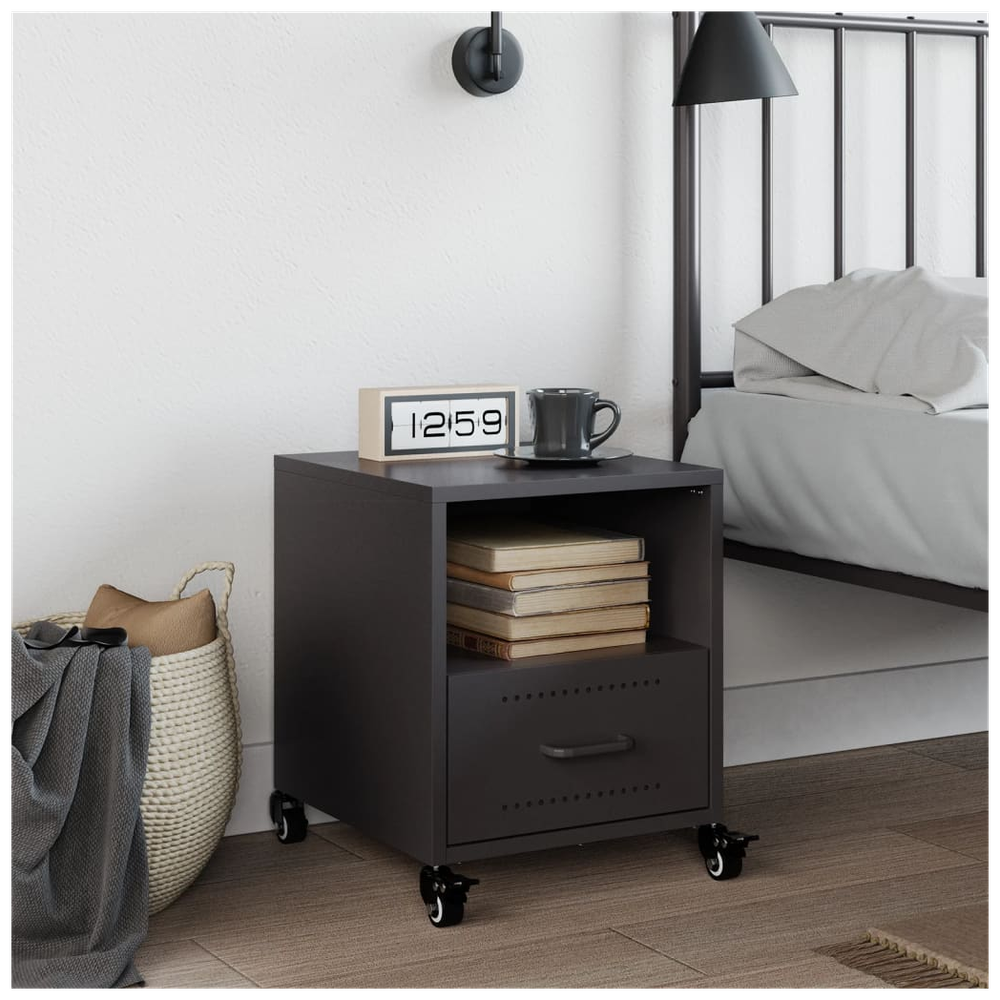 Bedside Cabinet Black 36x39x43.5 cm vidaXL Steel - Bedside Table from vidaXL