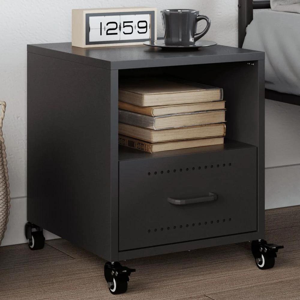 Bedside Cabinet Black 36x39x43.5 cm vidaXL Steel - Bedside Table from vidaXL