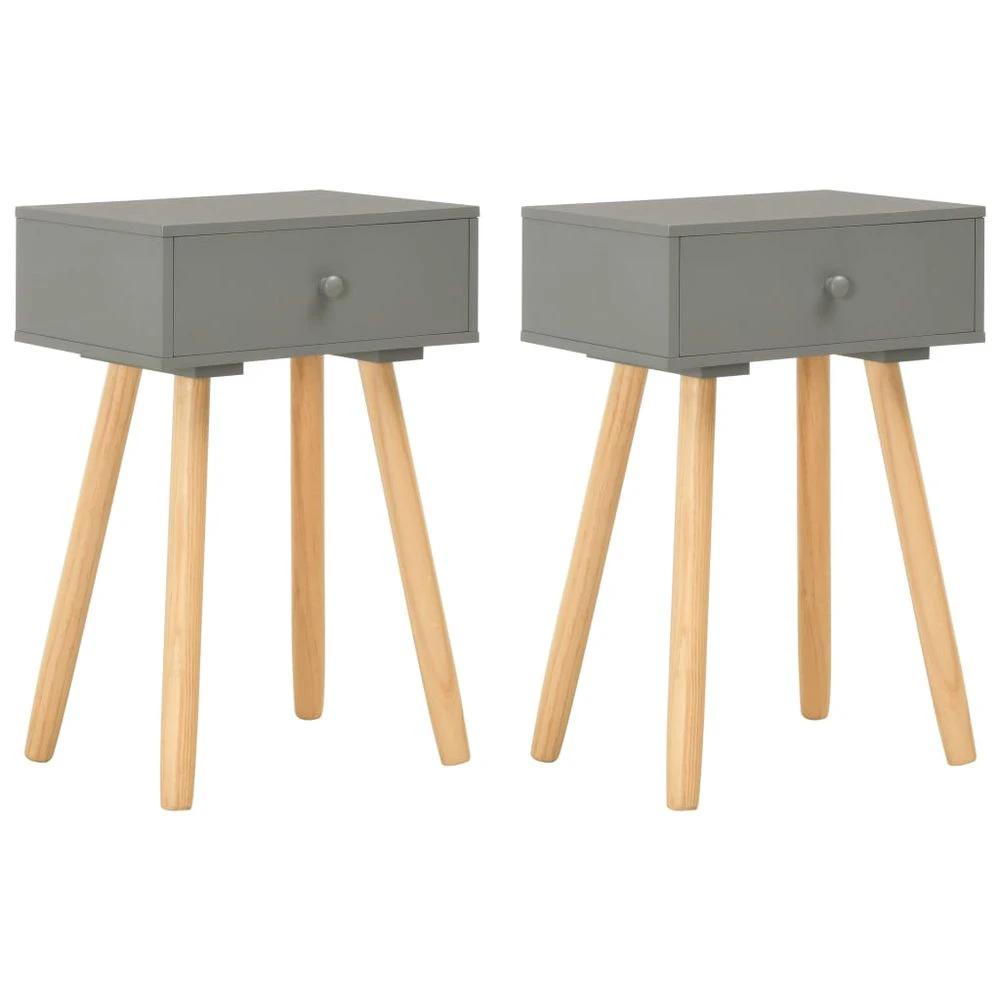 vidaXL Bedside Tables 2 pcs Grey Solid Pinewood vidaXL - Nightstands Bedside Table