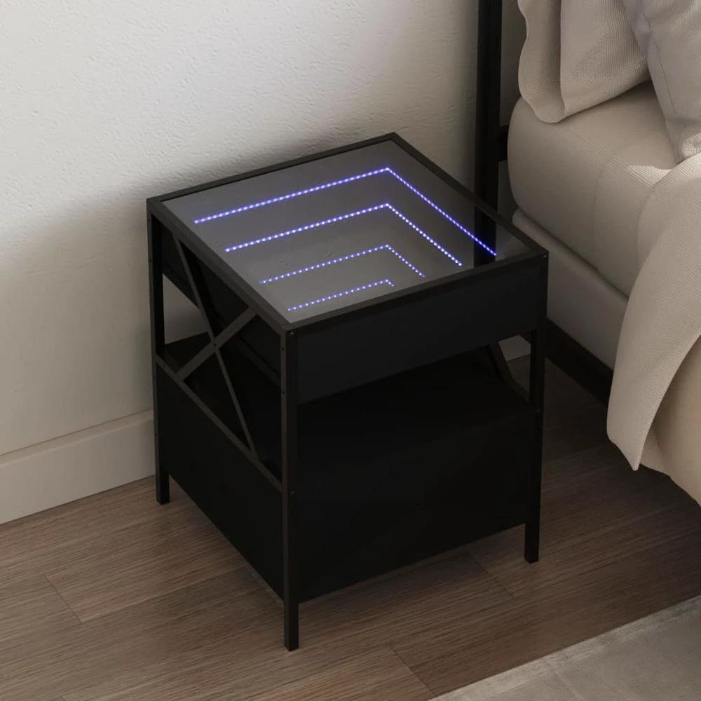 vidaXL Bedside Table with Infinity LED Black vidaXL 40x40x51 cm - Nightstands Bedside Table