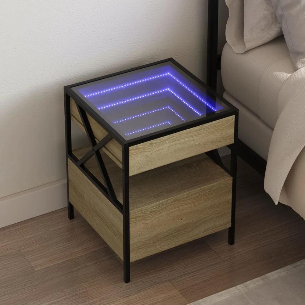 vidaXL Bedside Table with Infinity LED Black vidaXL 40x40x51 cm - Nightstands Bedside Table