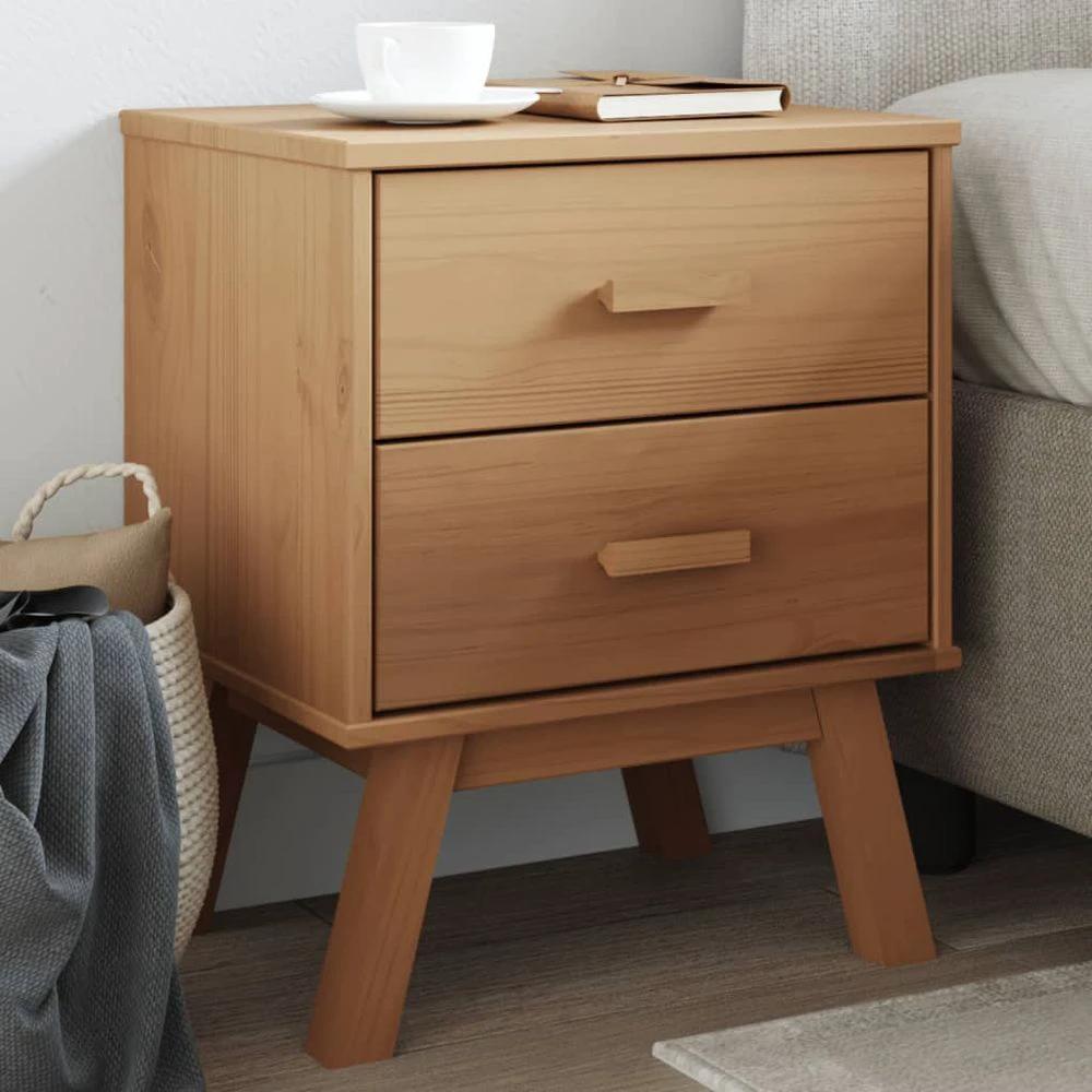 vidaXL Bedside Cabinet OLDEN vidaXL Brown Solid Wood Pine - Nightstands Bedside Table